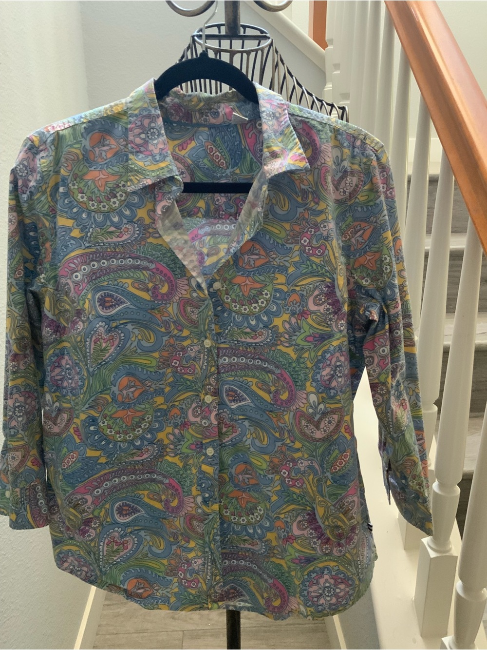 90s Women’s Colorful Paisley Button-Up Shirt - Multicolor Stretch SZ Large